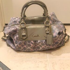 Coach Lavender and Charcoal Satchel Signature Large Ashley Bag